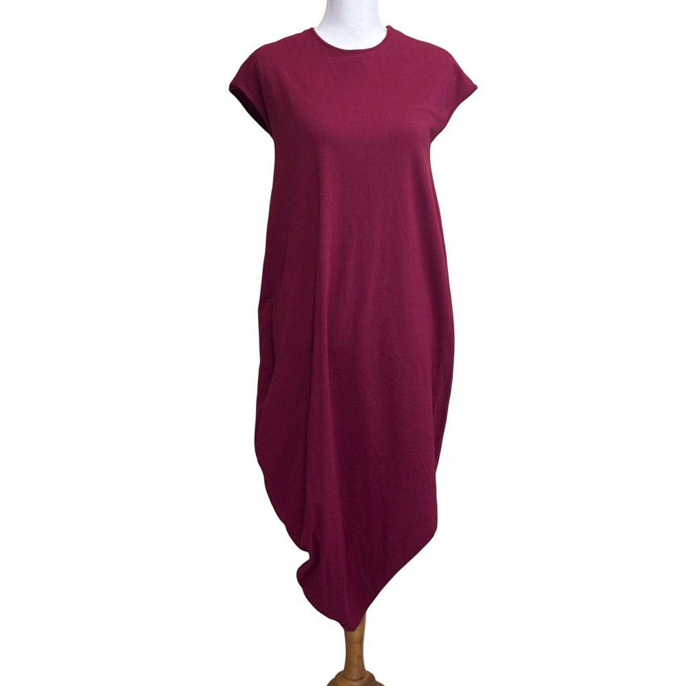 Universal Standard Genevieve Asymmetrical Draped Midi Dress Berry Burgundy 3XS